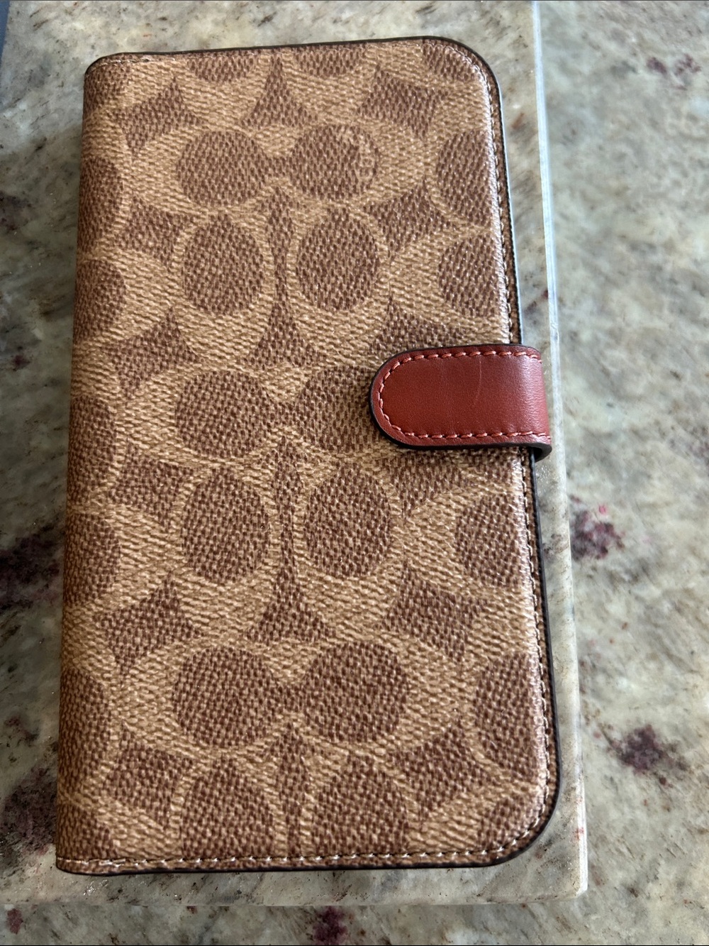Coach Brown Signature Folio iPhone Case with Leather Snap - Picture 3 of 6
